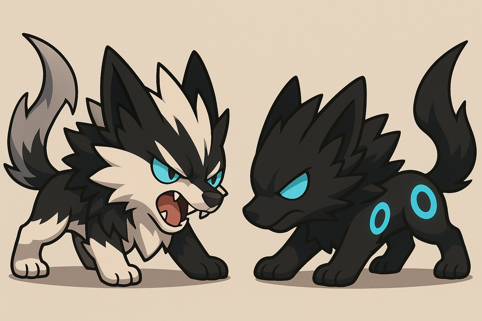 威嚇をし合う白ガオウと黒ガオウ風キャラクター