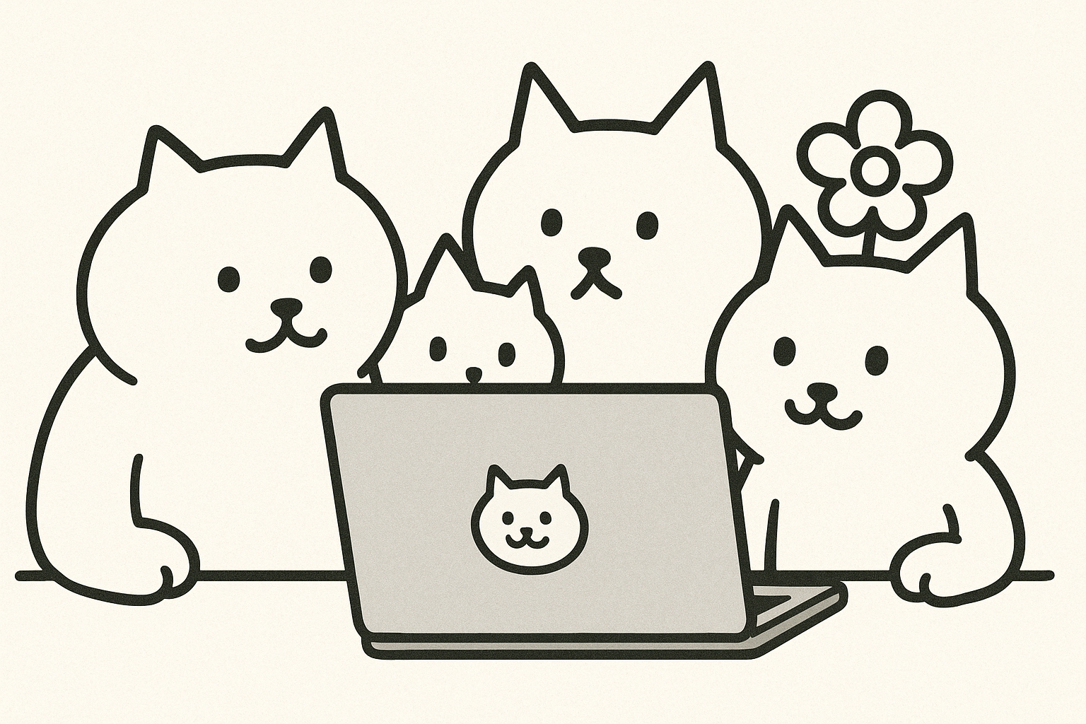 パソコンを覗き込むにゃんこのイラスト