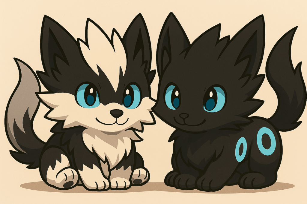 仲良く並んでいる白ガオウと黒ガオウ風キャラクター