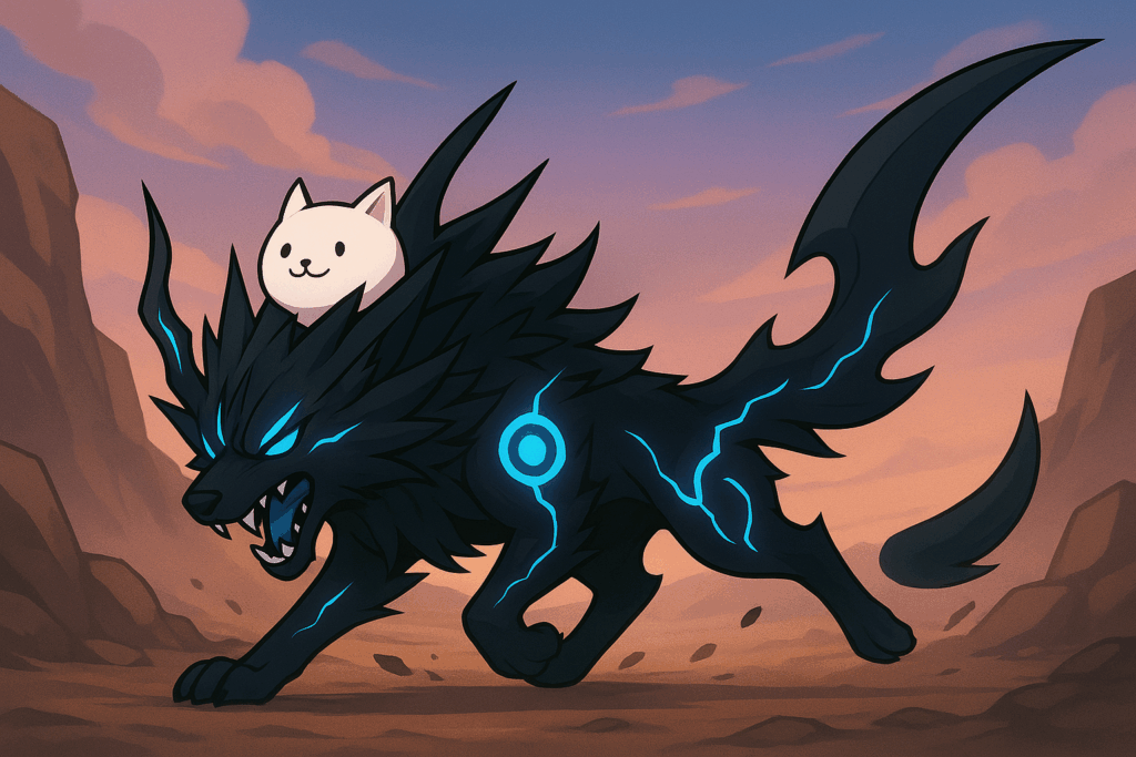 走っている黒ガオウ風キャラクターのイラスト