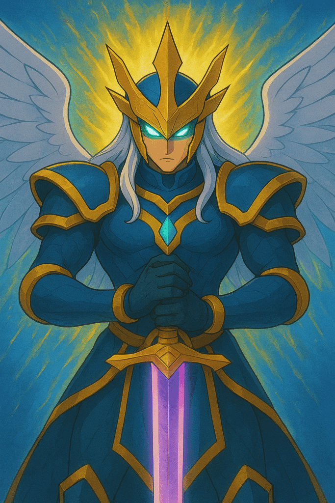 剣を両手に持つ《闘門の精霊ウェルキウス》風キャラクター