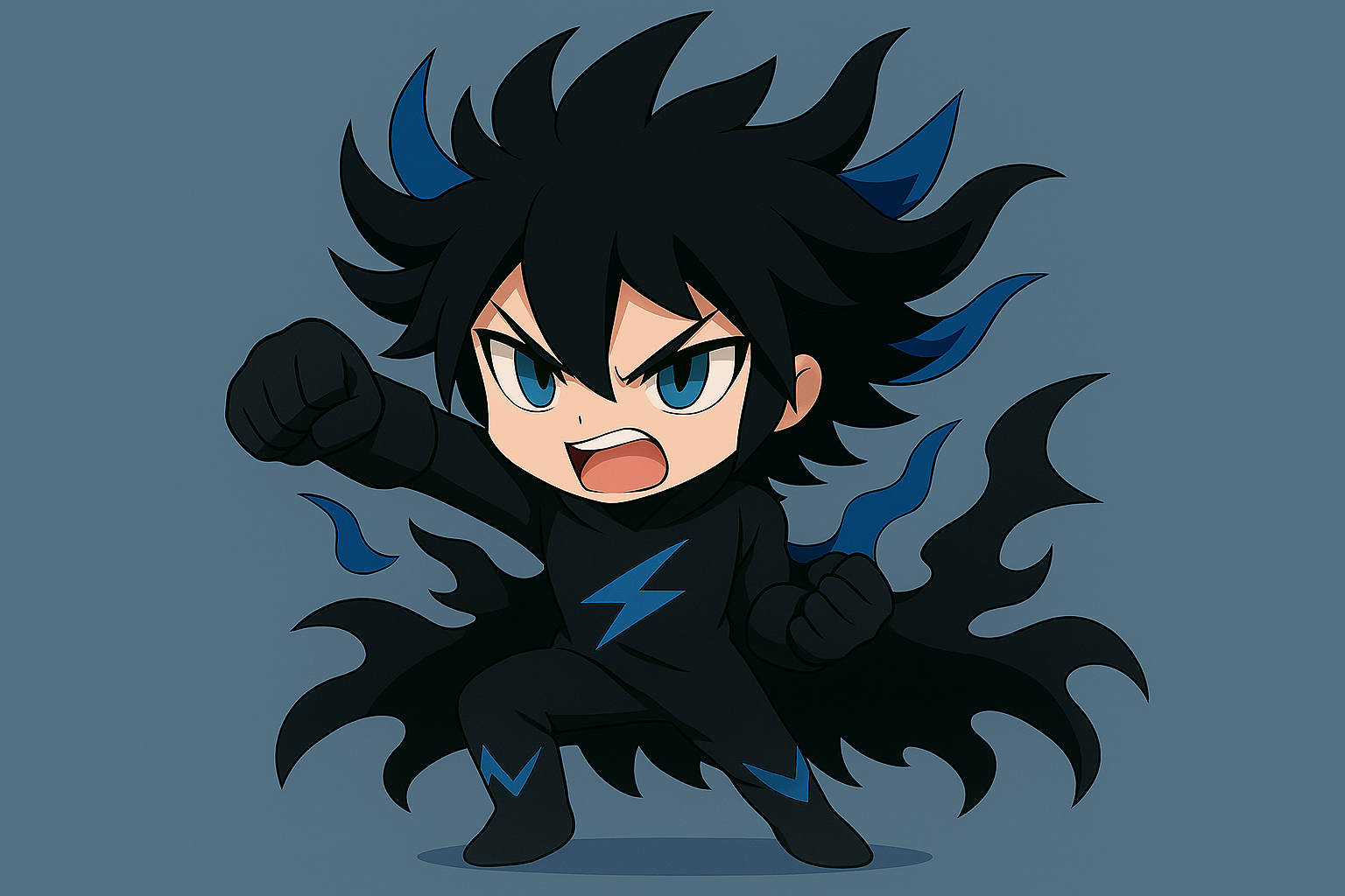 こぶしを突きだす黒フォノウ風キャラクター