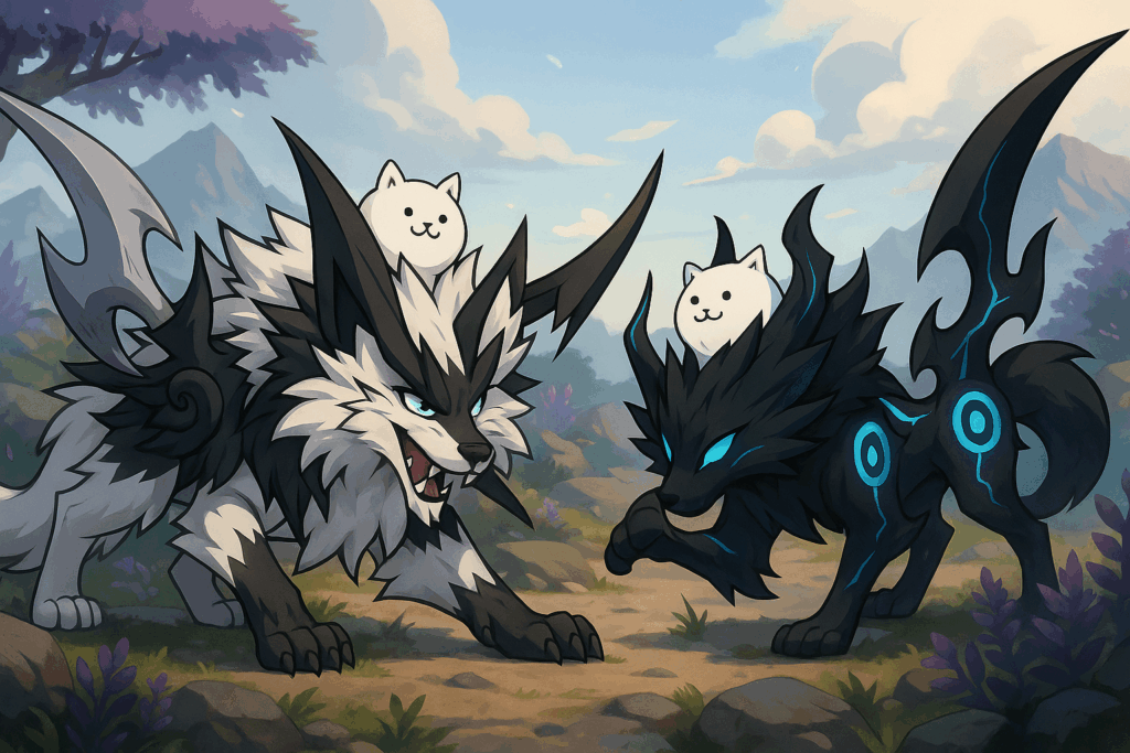 白ガオウと黒ガオウ風キャラクターのイラスト