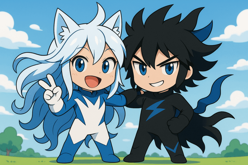 肩を組む白フォノウと黒フォノウ風キャラクター