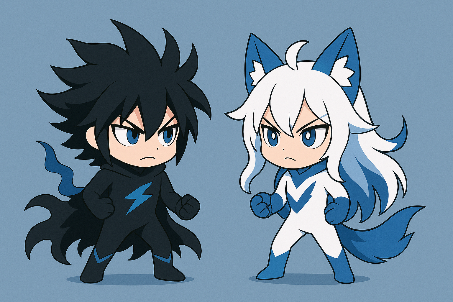 向かい合っている白フォノウと黒フォノウ風キャラクター