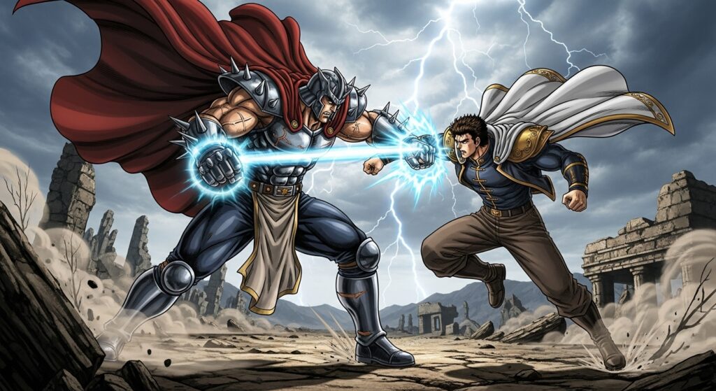 北斗の拳のラオウとサウザーが戦っているイメージ画像