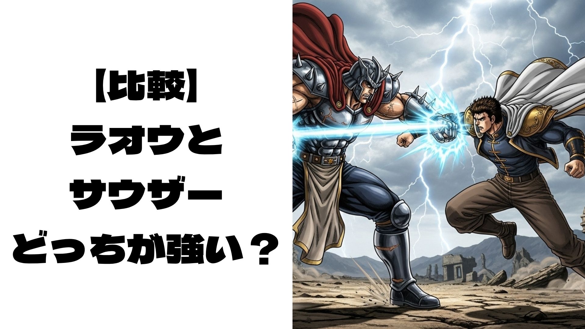 ラオウとサウザーが拳を交えて戦っているイメージ画像