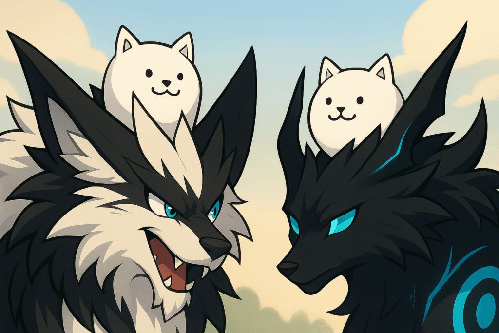 白ガオウと黒ガオウ風キャラクターのイラスト