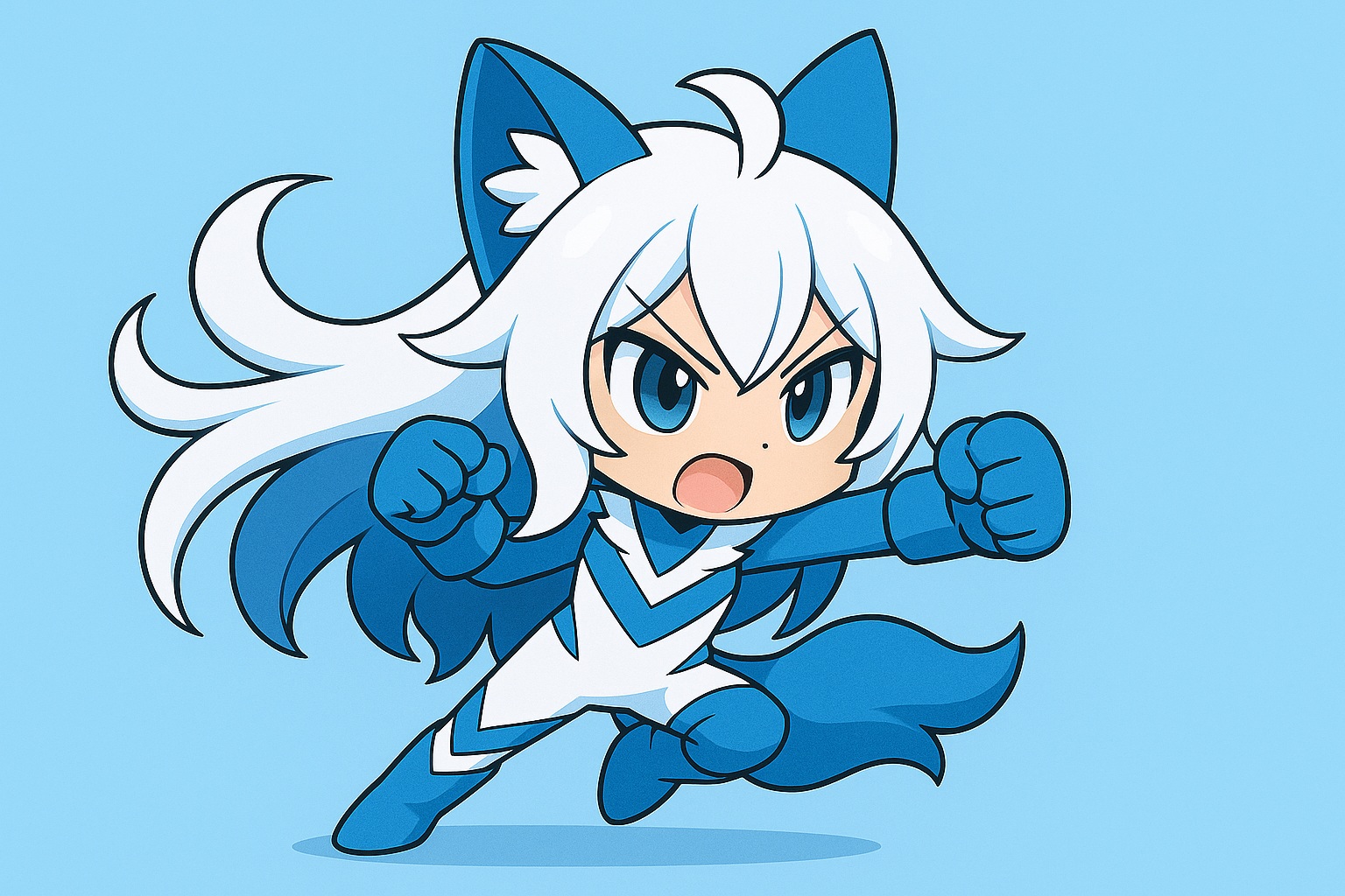 こぶしを突きだす白フォノウ風キャラクター