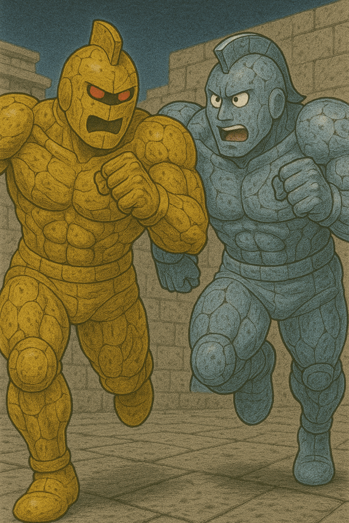偽物のゴールドマンとシルバーマンが走っている画像