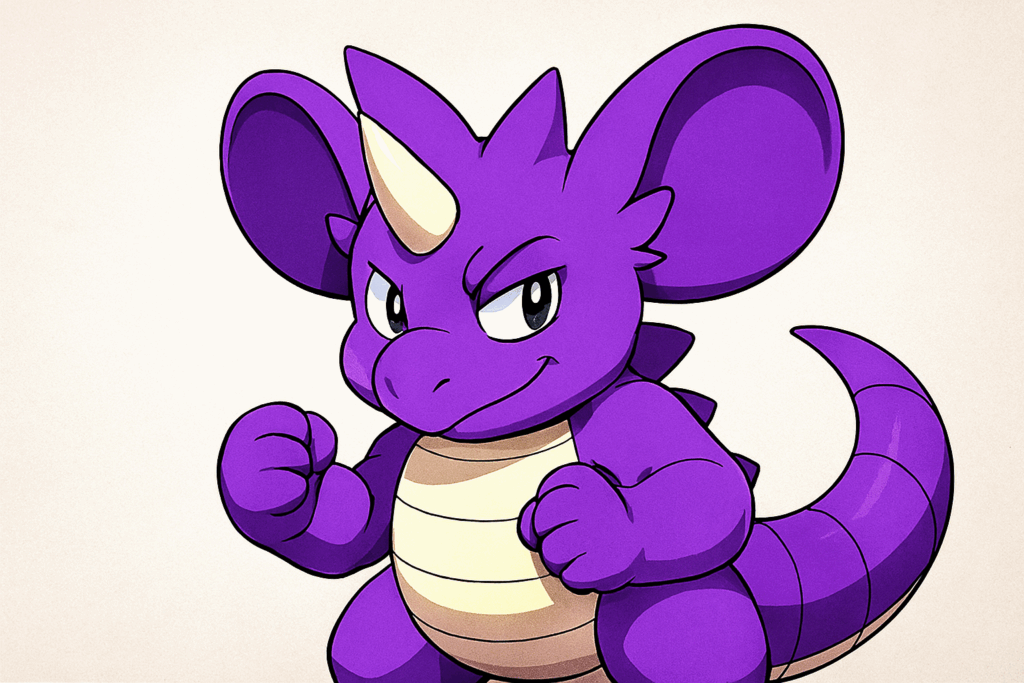 こぶしを握って微笑むニドキング風モンスター