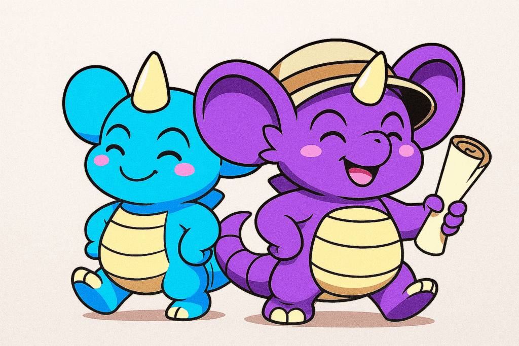 上機嫌な様子のニドキングとニドクイン風モンスター