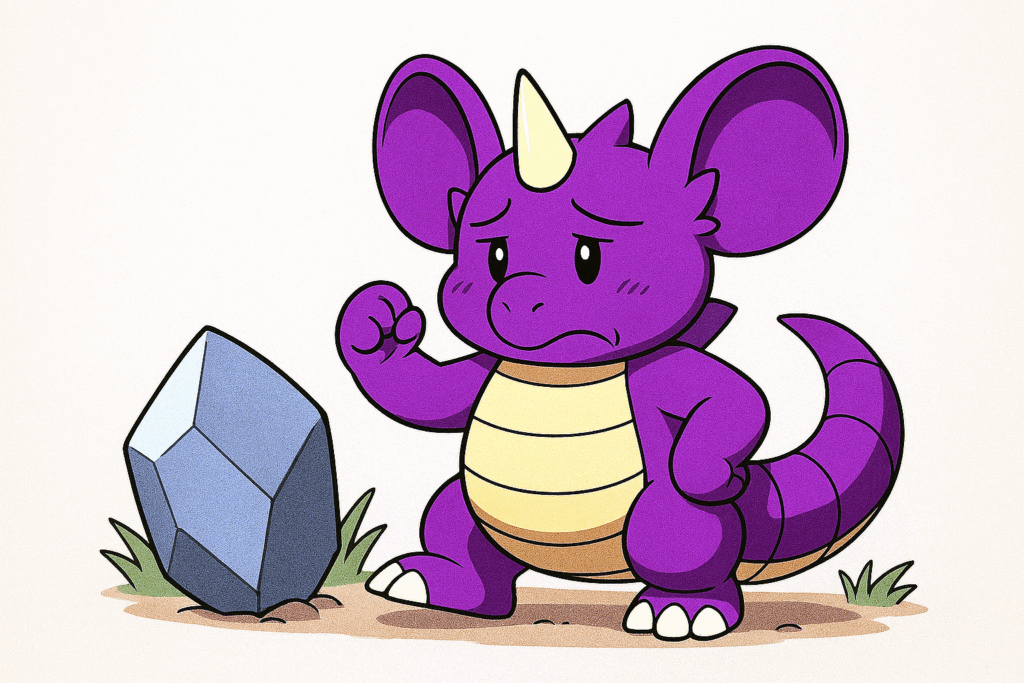 しょんぼりしているニドキング風モンスターのイラスト