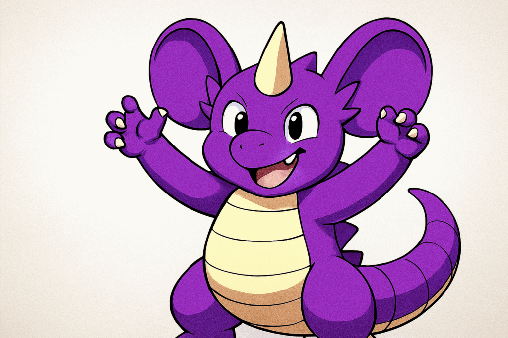 両手を上げているニドキング風モンスターのイラスト