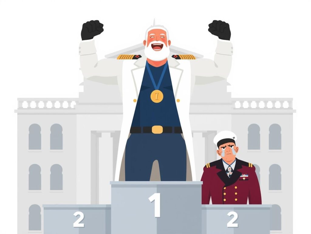 偽ガープが1位になり喜んでいて、偽赤犬が2位になって泣いているイラスト