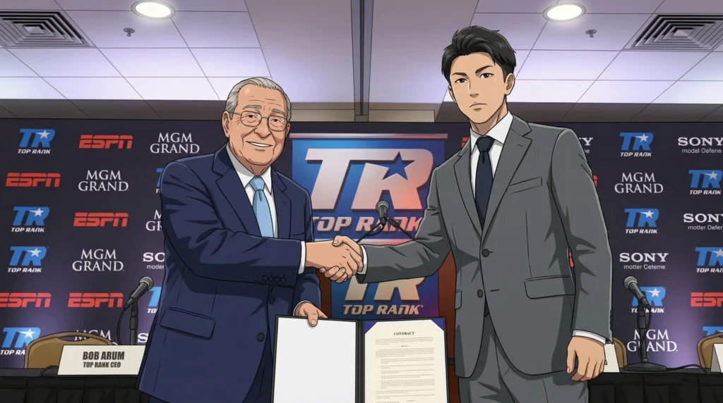 ボブ・アラムと井上尚弥の会見イラスト