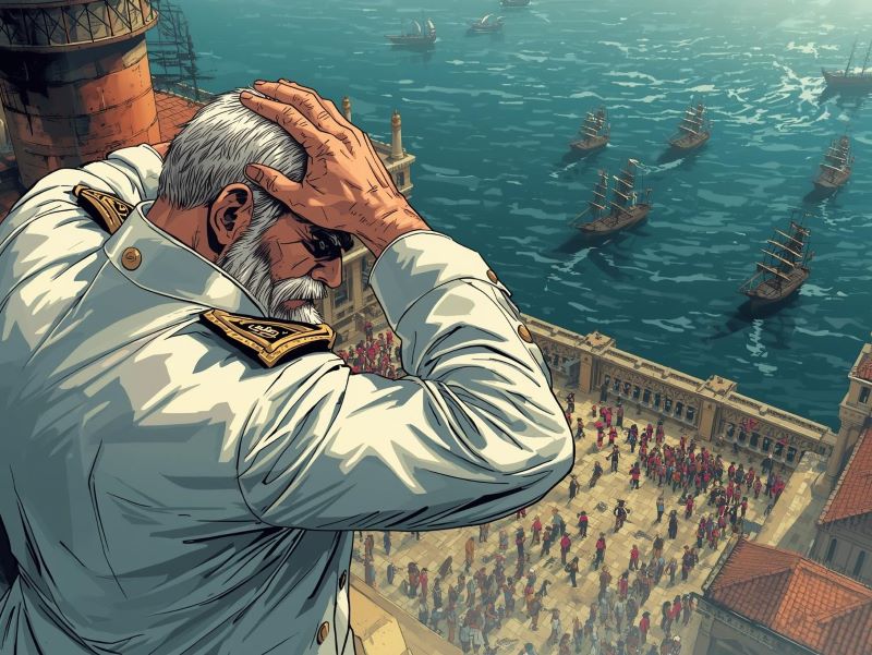 頂上決戦で偽ガープが葛藤しているイラスト