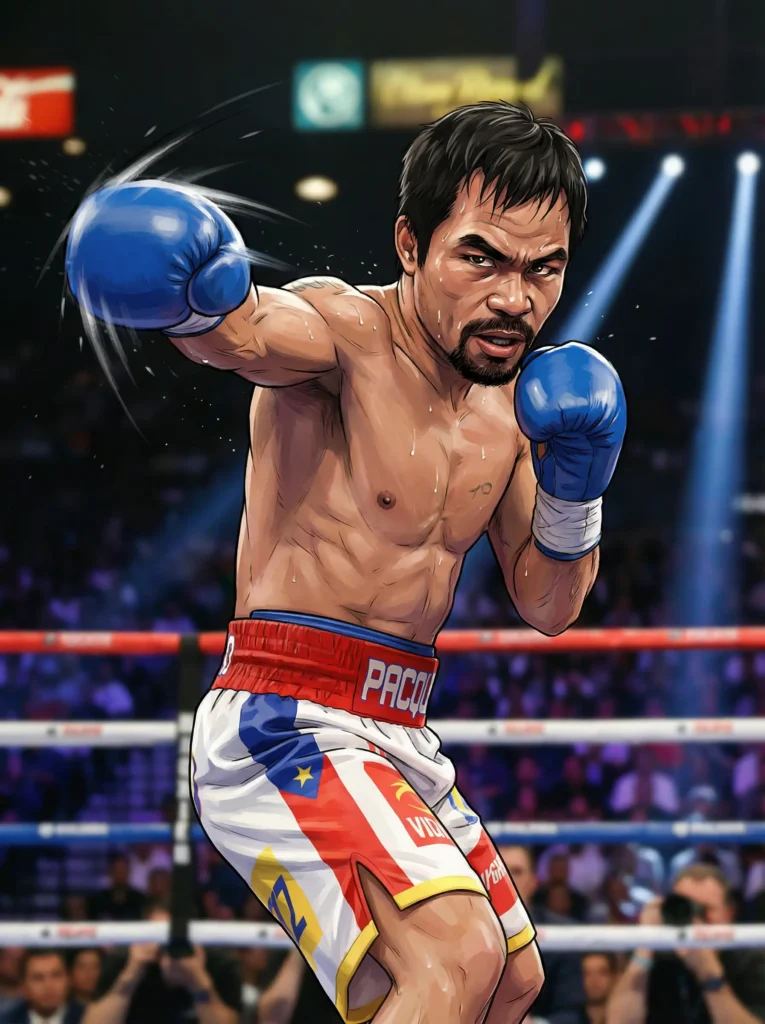 パッキャオのボクシングアクションショットイラスト