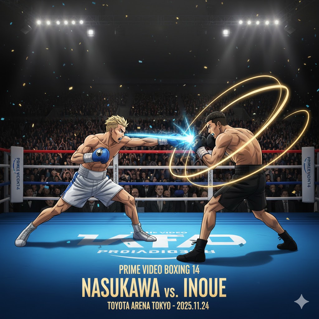 2025年11月24日に行われた那須川天心と井上拓真の対戦のアニメ風画像