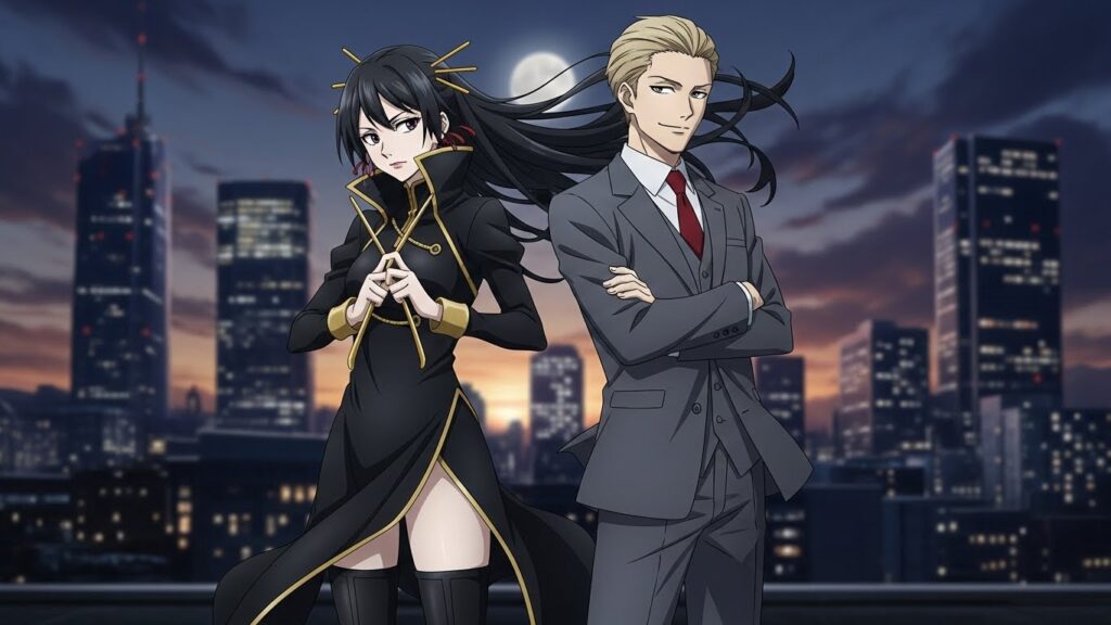 ヨルとロイドがビル屋上でいがみ合っているイメージ画像