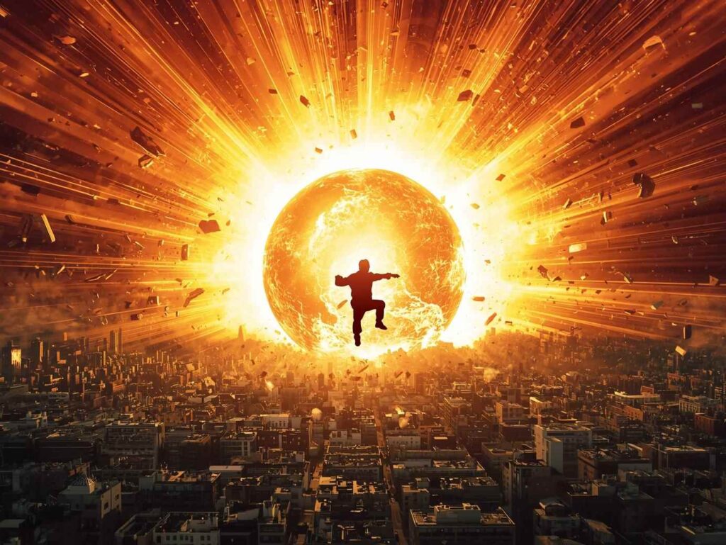 偽ガープが街を壊滅させるギャラクシーインパクトをしているイラスト