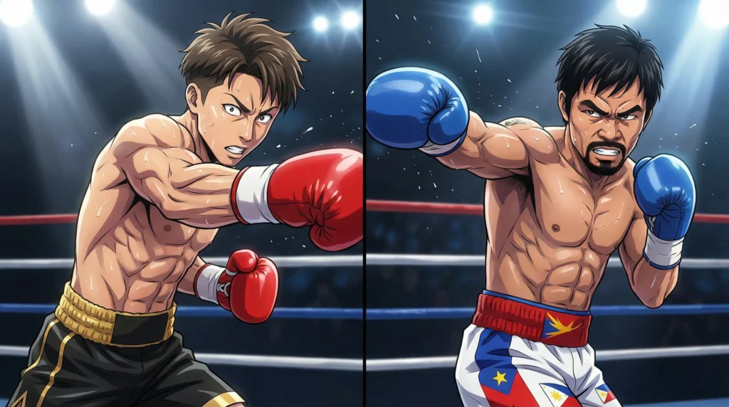 井上尚弥とパッキャオのボクシングアクションショット