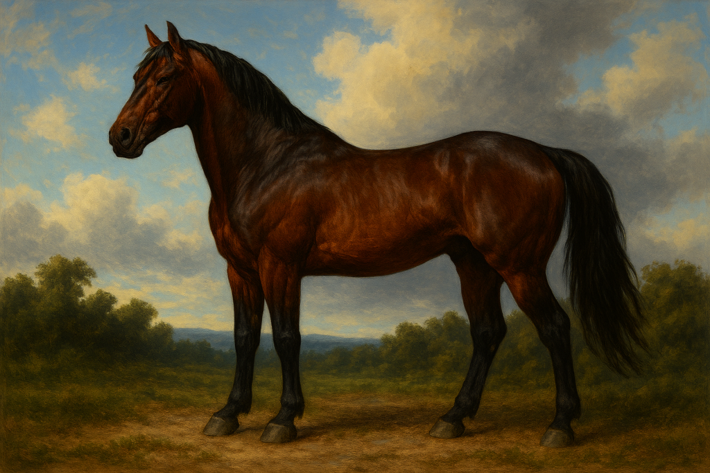 茶色の馬が左を向いて立っているイラスト