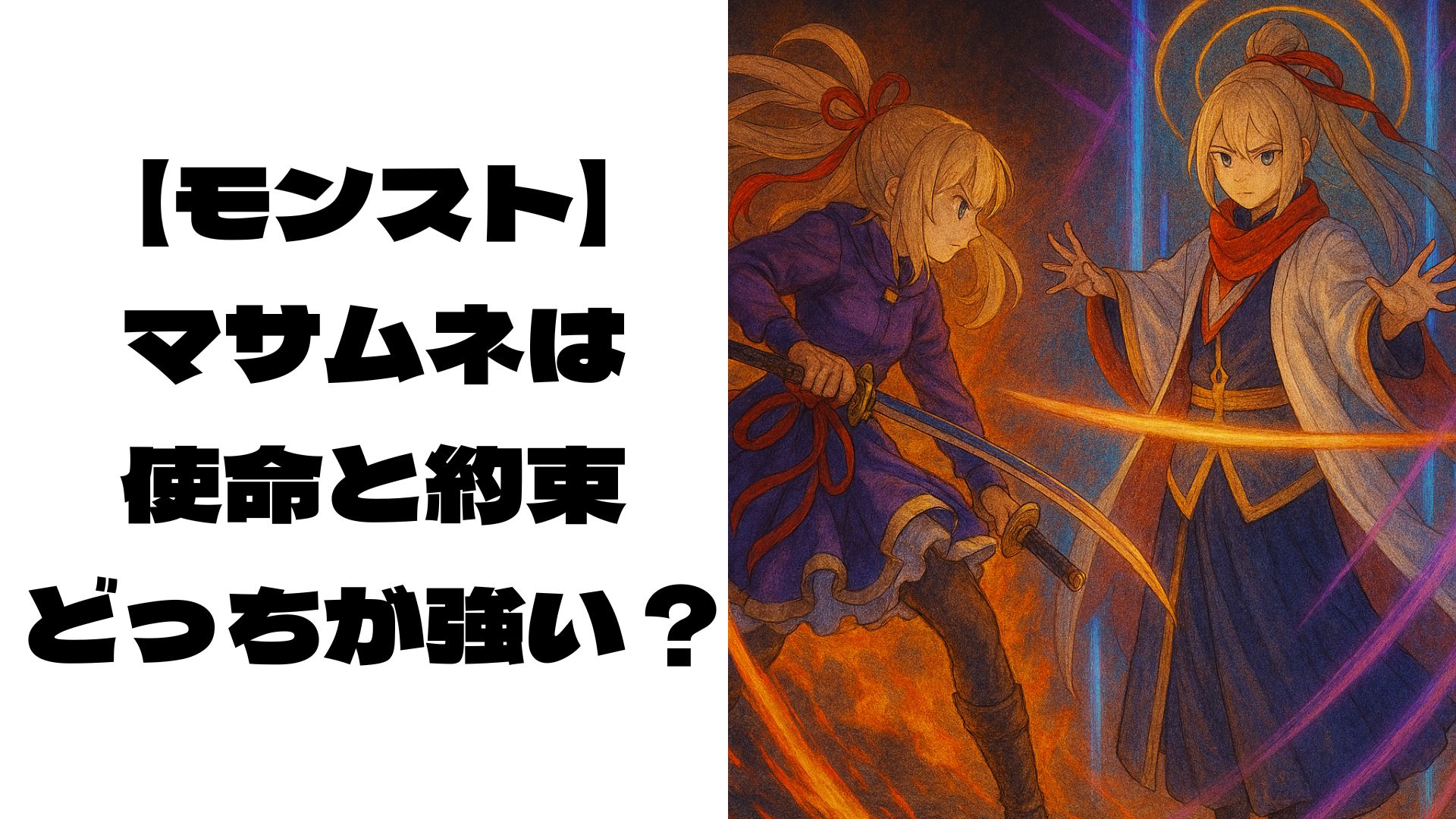 モンストのマサムネ使命と約束が対峙しているイメージ画像