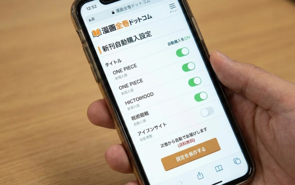 新刊自動購入機能の設定画面のスクリーンショット