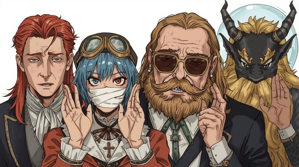 弱そうに両手を上げて降参している偽神の騎士団のイラスト