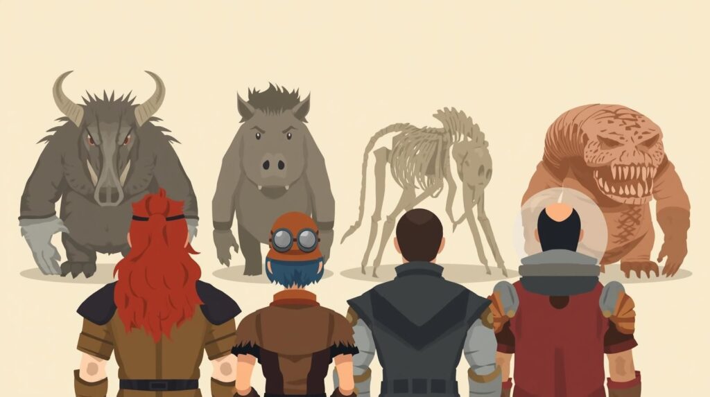 偽の五老星の怪物の姿と偽の神の騎士団だ対決しようとしているイラスト