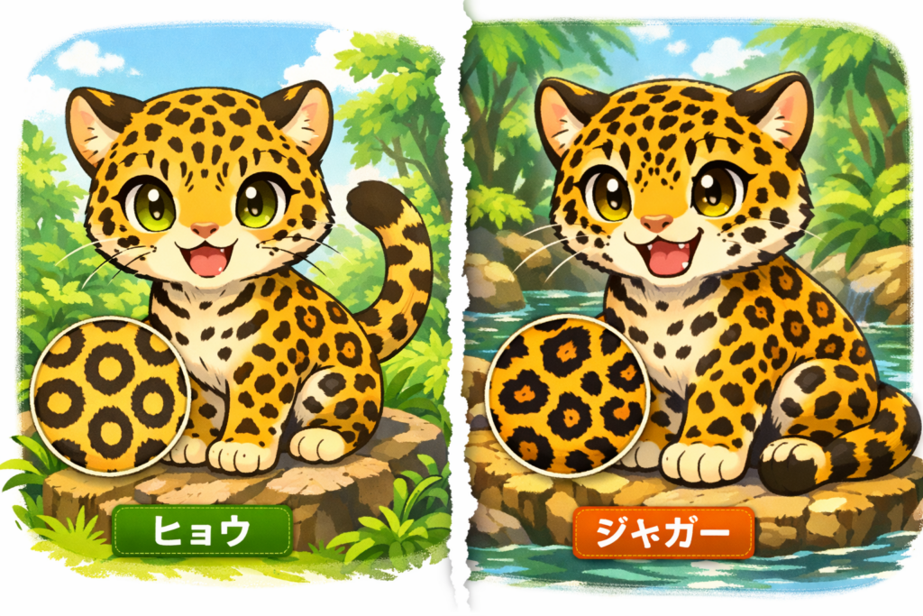 ヒョウとジャガーの模様の違いが分かるイラスト画像