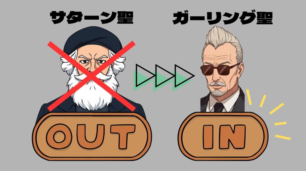 偽神の騎士団から偽サターン聖がアウトし、偽ガーリング聖がインしたイラスト