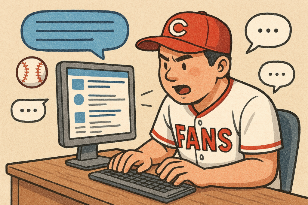 ネットに書き込んでいる野球ファンのイラスト