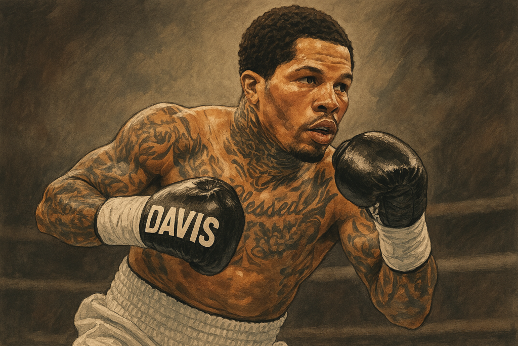 右を向いて拳を構えるデービス風ボクサーのイラスト