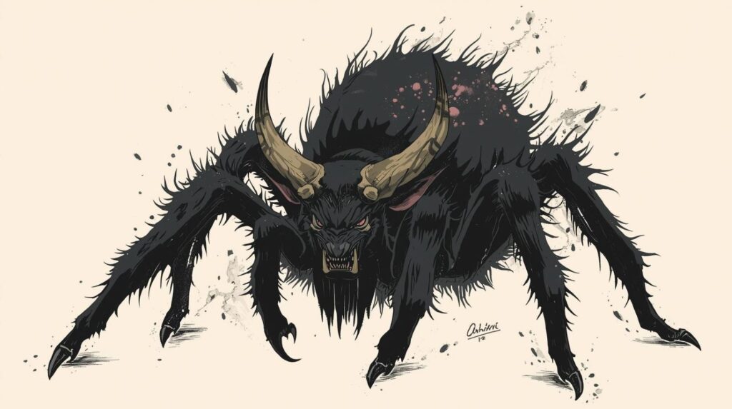 顔が鬼で体はクモのような妖怪、牛鬼のイラスト