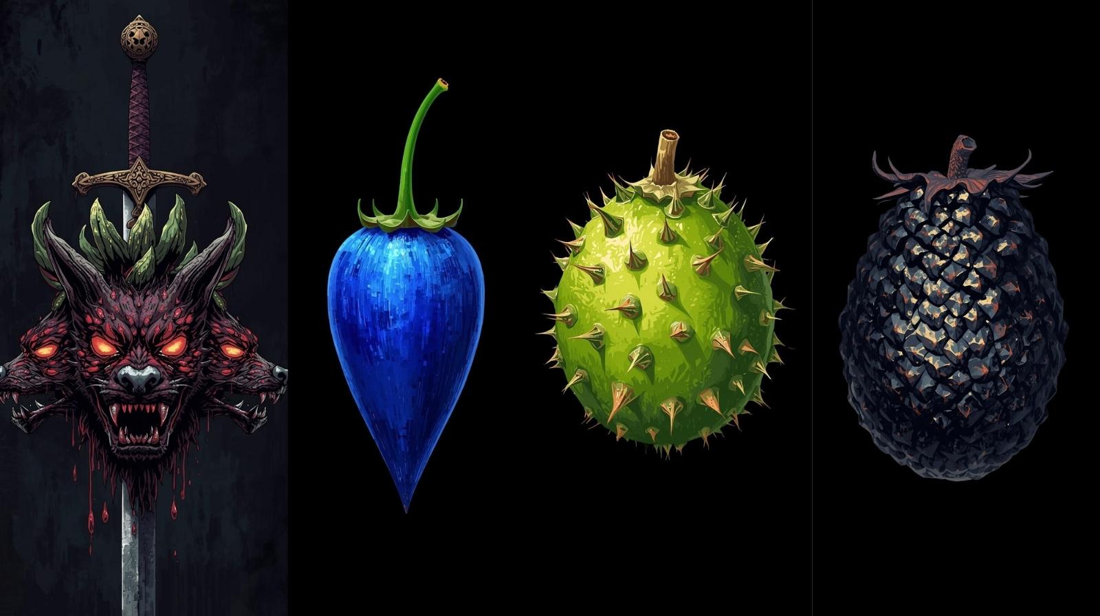 ケロべロスやアロアロの実、イバイバの実、リュウリュウの実のイメージイラスト